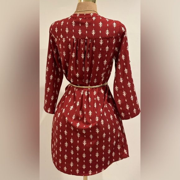 41 Hawthorn Red White Long Sleeves Button Down Geometric Design Shirt Dress Sz S - Picture 3 of 16